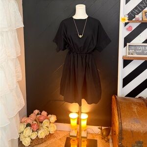 Banana Republic Black Poplin Dolman Sleeve Mini Dress w/Elastic Waist & Pockets